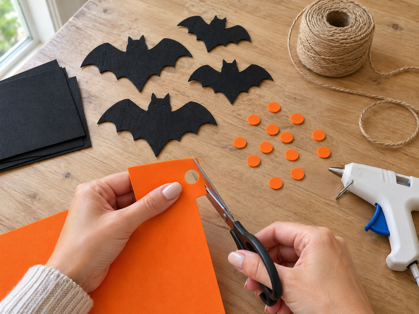 DIY Halloween Bat and Dot Garland for Mantel or Wall with Craft Foam, step 3: Cut Orange Accent Dots