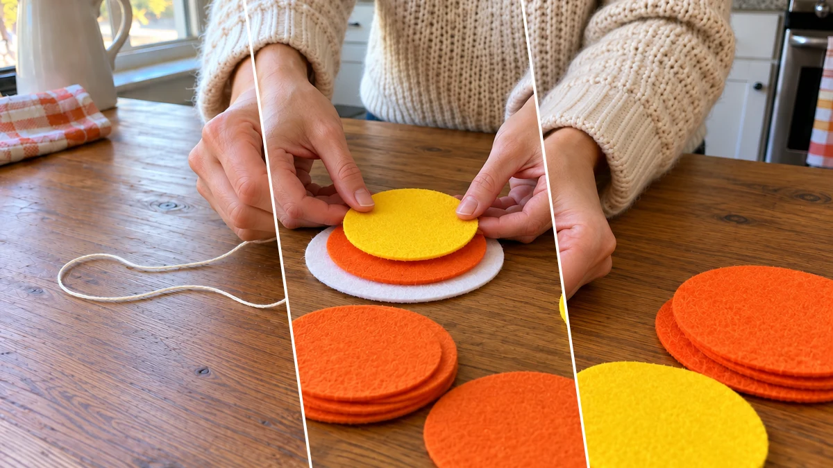 DIY Hand-Stitched Felt Candy Corn Coasters for Fall Home Decor, DIY Home Decor craft tutorial for Fall & Autumn