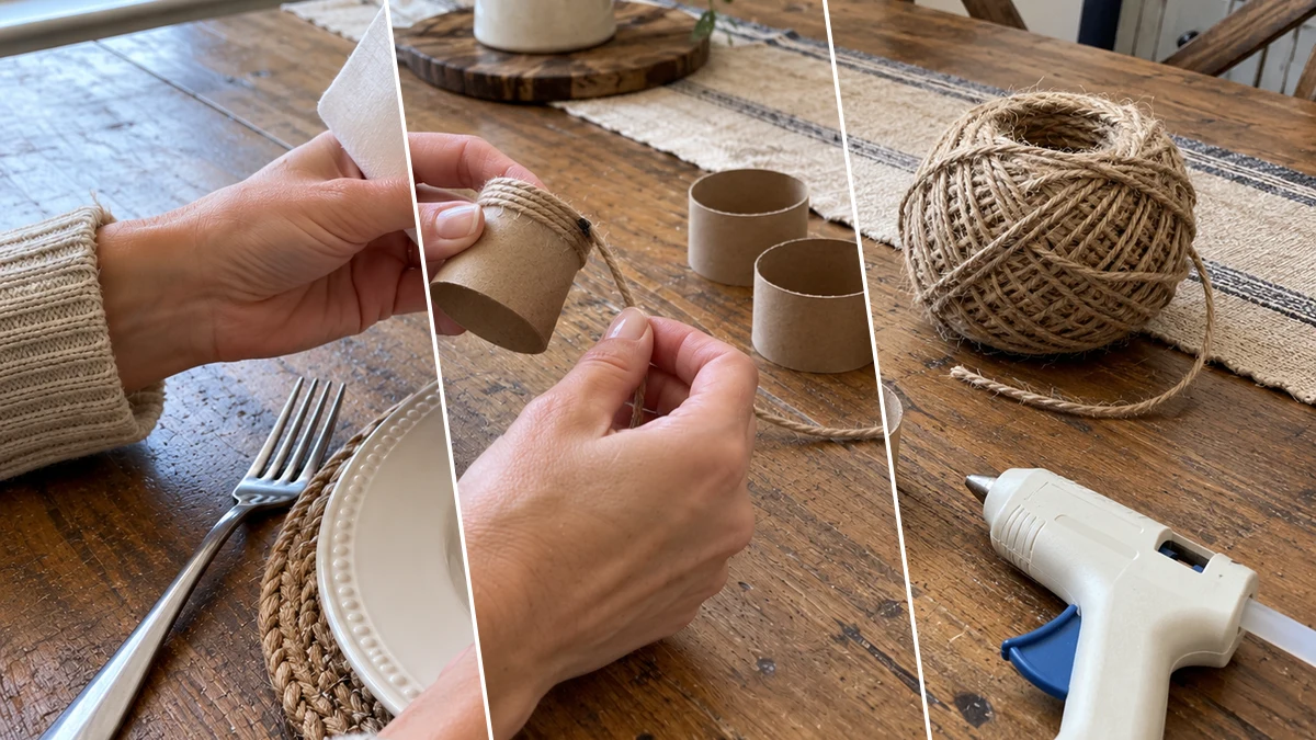 DIY Jute Twine Napkin Rings with Burlap Bows for Rustic Table Settings, DIY Home Decor craft tutorial for Farmhouse / Rustic