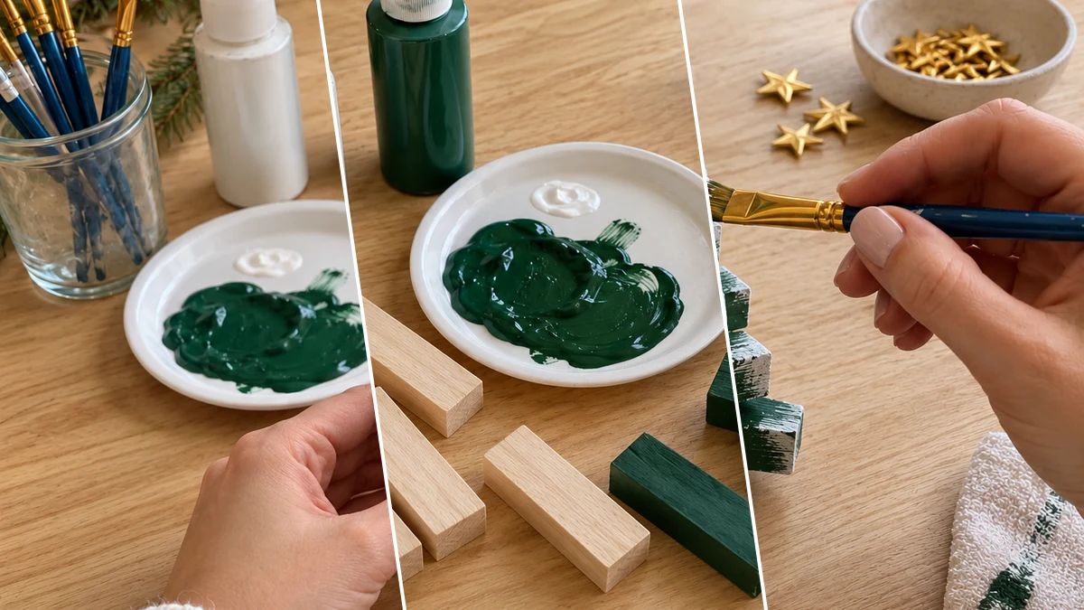 DIY Mini Jenga Block Christmas Trees for a Snowy Mantel Display, DIY Holiday & Seasonal craft tutorial for Christmas