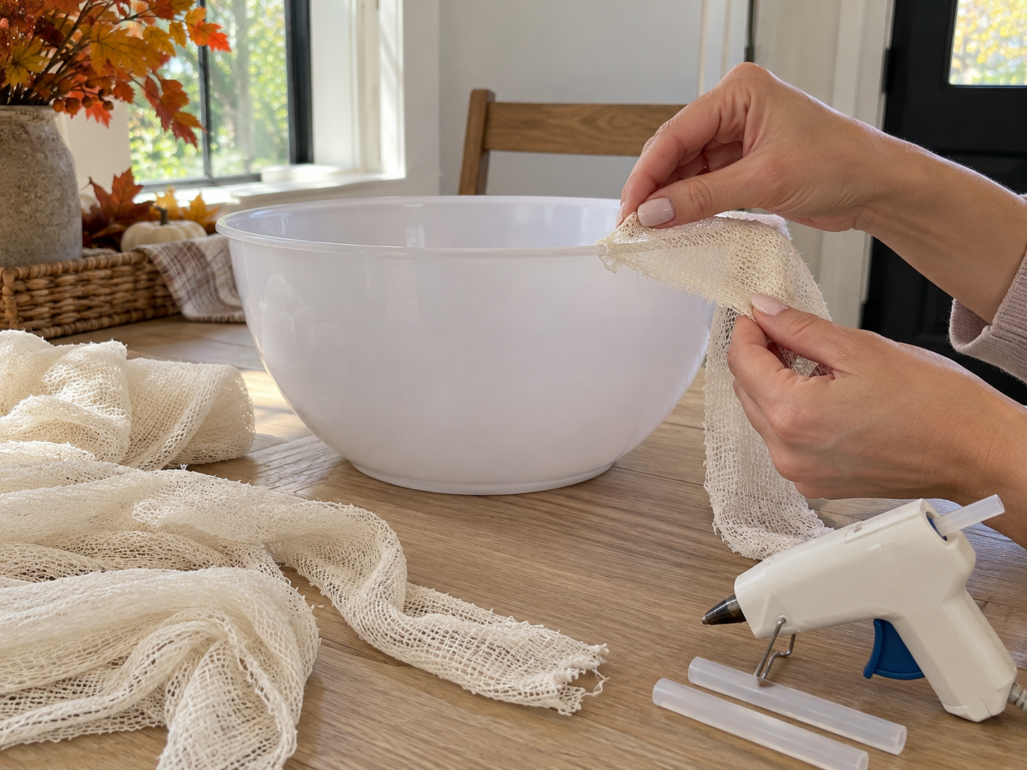 DIY Mummy Candy Bowl for Halloween Entryway or Party Decor, step 1: Prepare the Bowl and Gauze