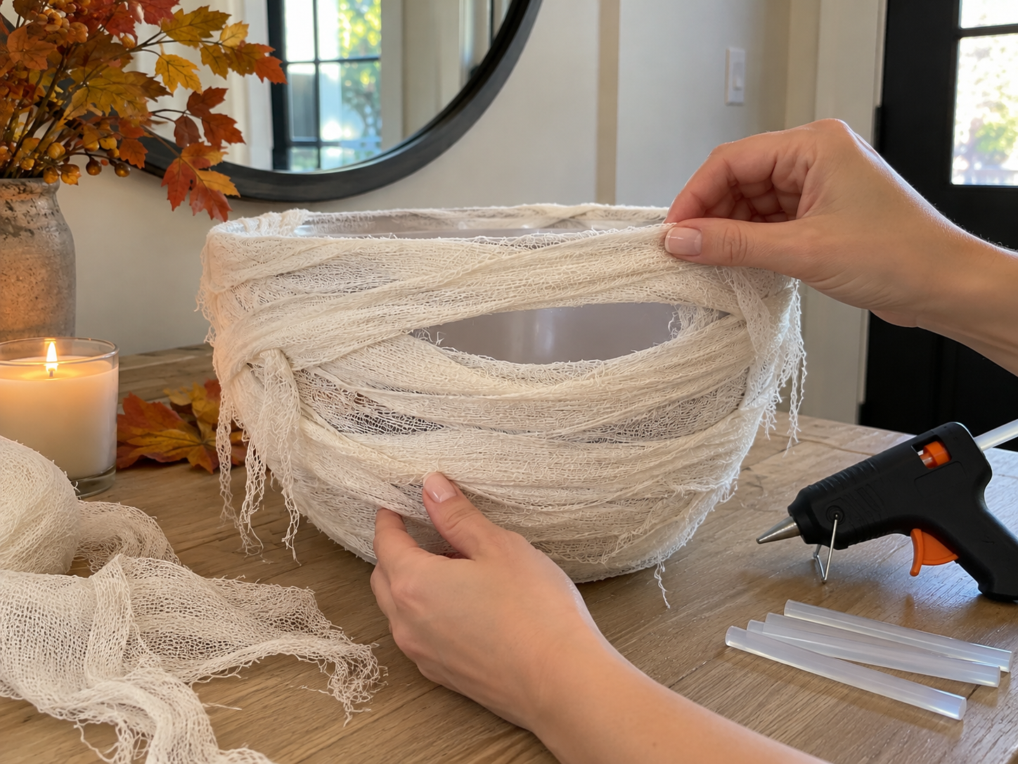 DIY Mummy Candy Bowl for Halloween Entryway or Party Decor, step 3: Continue and Create Eye Gap