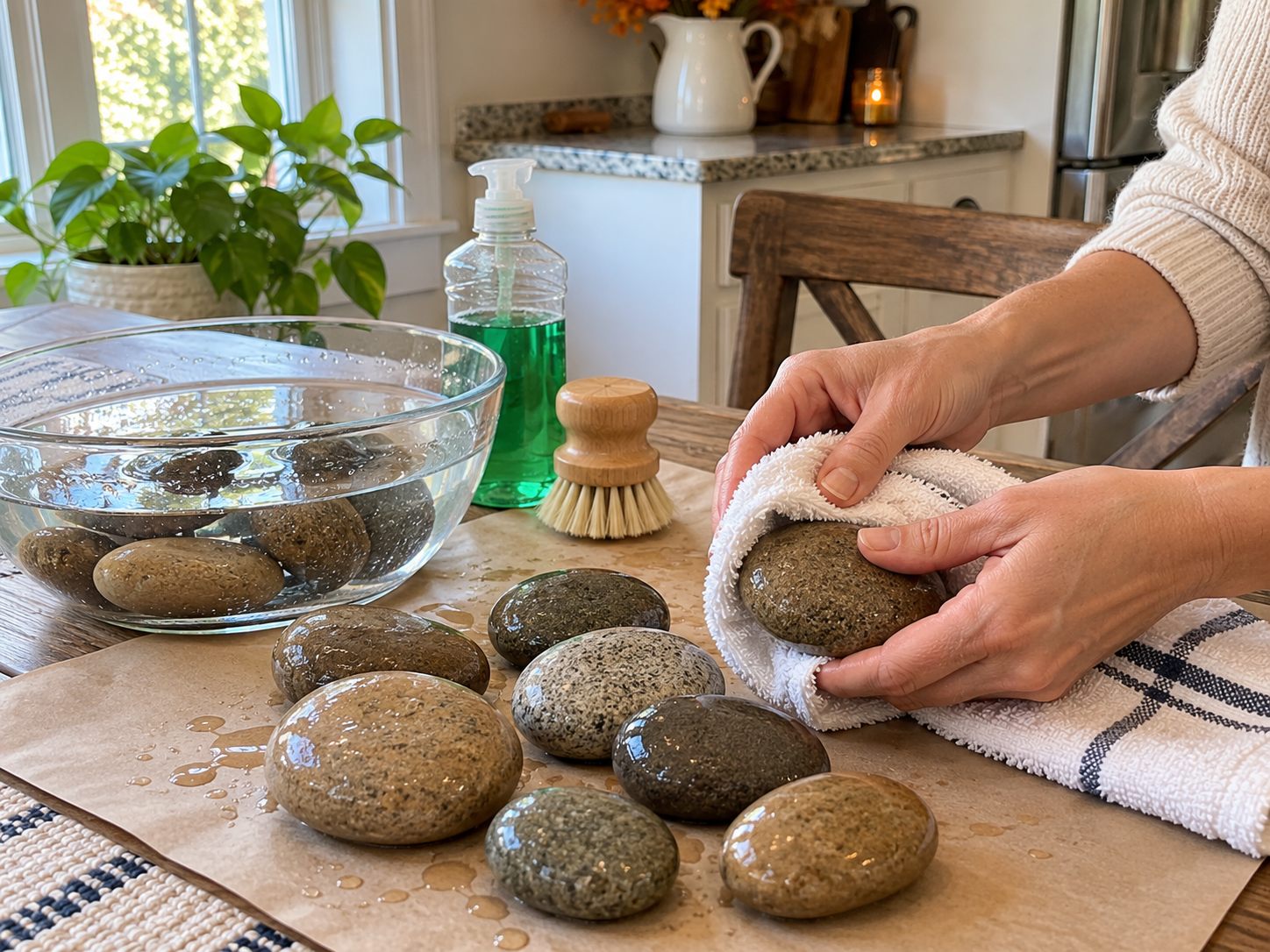 DIY Painted River Rock Pumpkins for Rustic Fall Tabletop Decor, step 1: Prepare and Clean River Rocks
