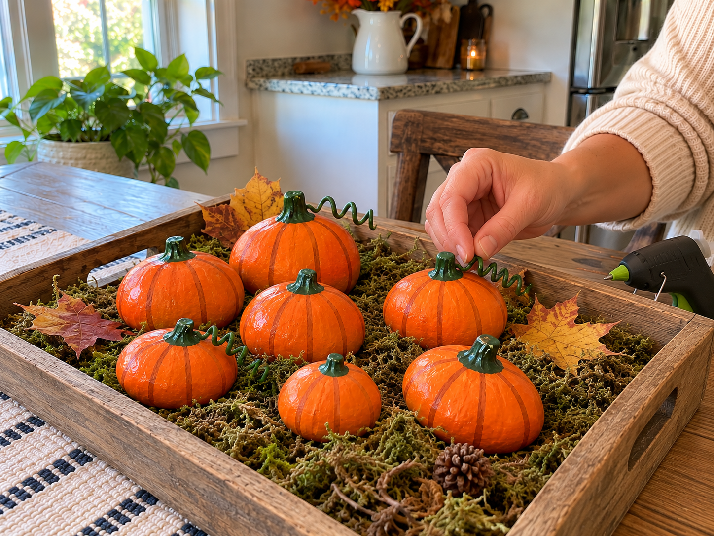 DIY Painted River Rock Pumpkins for Rustic Fall Tabletop Decor, step 6: Secure Wire Vines
