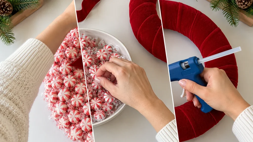 DIY Peppermint Candy Christmas Wreath for Festive Holiday Door Decor