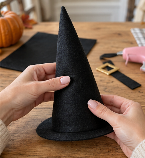 DIY Pilgrim Gnome Craft for Thanksgiving Mantel Decor, step 3: Craft the Pilgrim Hat