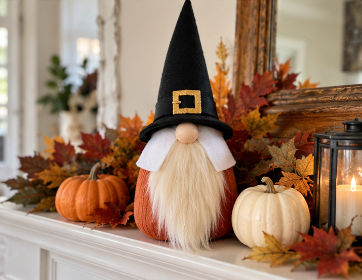 DIY Pilgrim Gnome Craft for Thanksgiving Mantel Decor, step 5: Complete Gnome Assembly