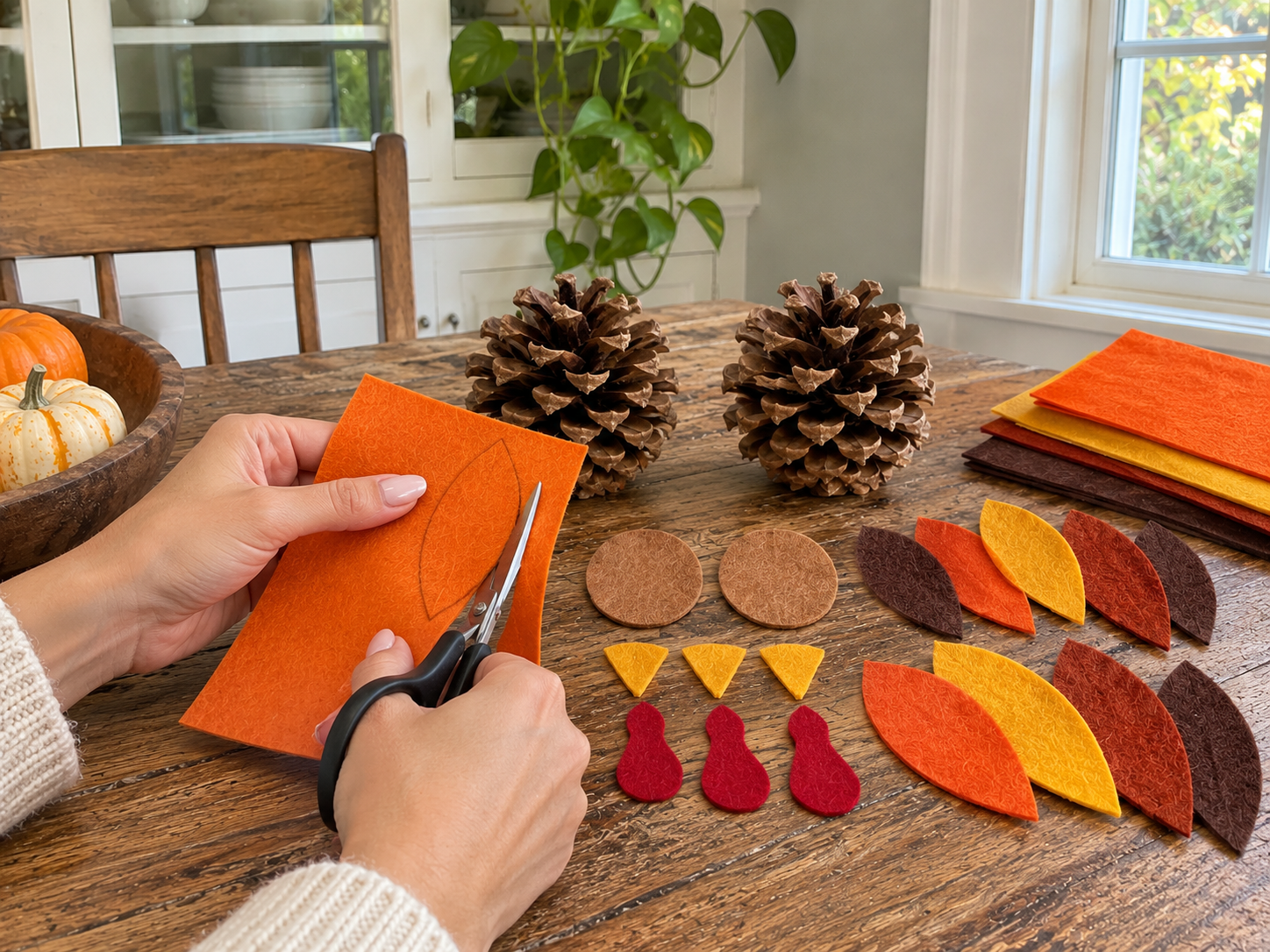 DIY Pinecone and Felt Turkeys for Thanksgiving Table or Fall Decor, step 1: Cut Felt Shapes