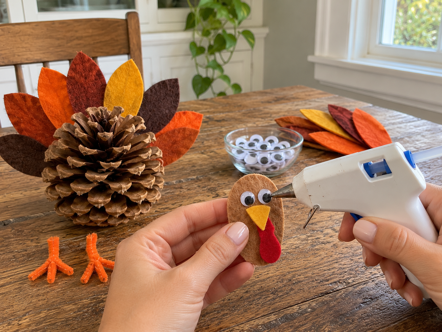 DIY Pinecone and Felt Turkeys for Thanksgiving Table or Fall Decor, step 2: Assemble Turkey Face