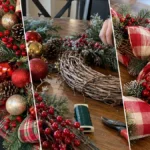 DIY Plaid Ribbon Grapevine Christmas Wreath for a Festive Front Door
