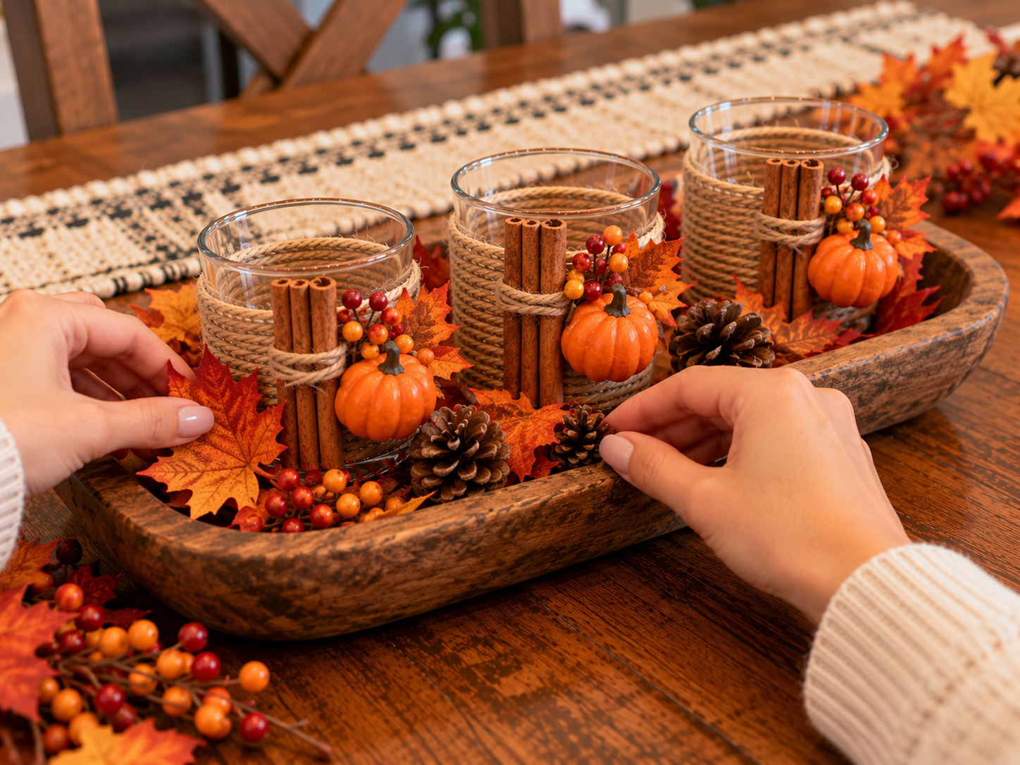 DIY Rustic Fall Votive Candle Centerpiece for Thanksgiving Table Decor, step 5: Insert Candles and Display