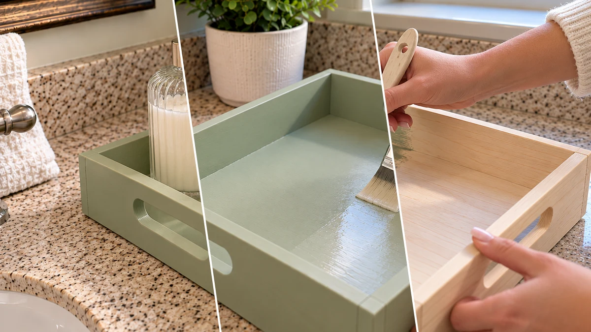 DIY Sage Green Wooden Tray Organizer for a Bathroom Vanity, DIY Organizing & Storage craft tutorial for General / Everyday