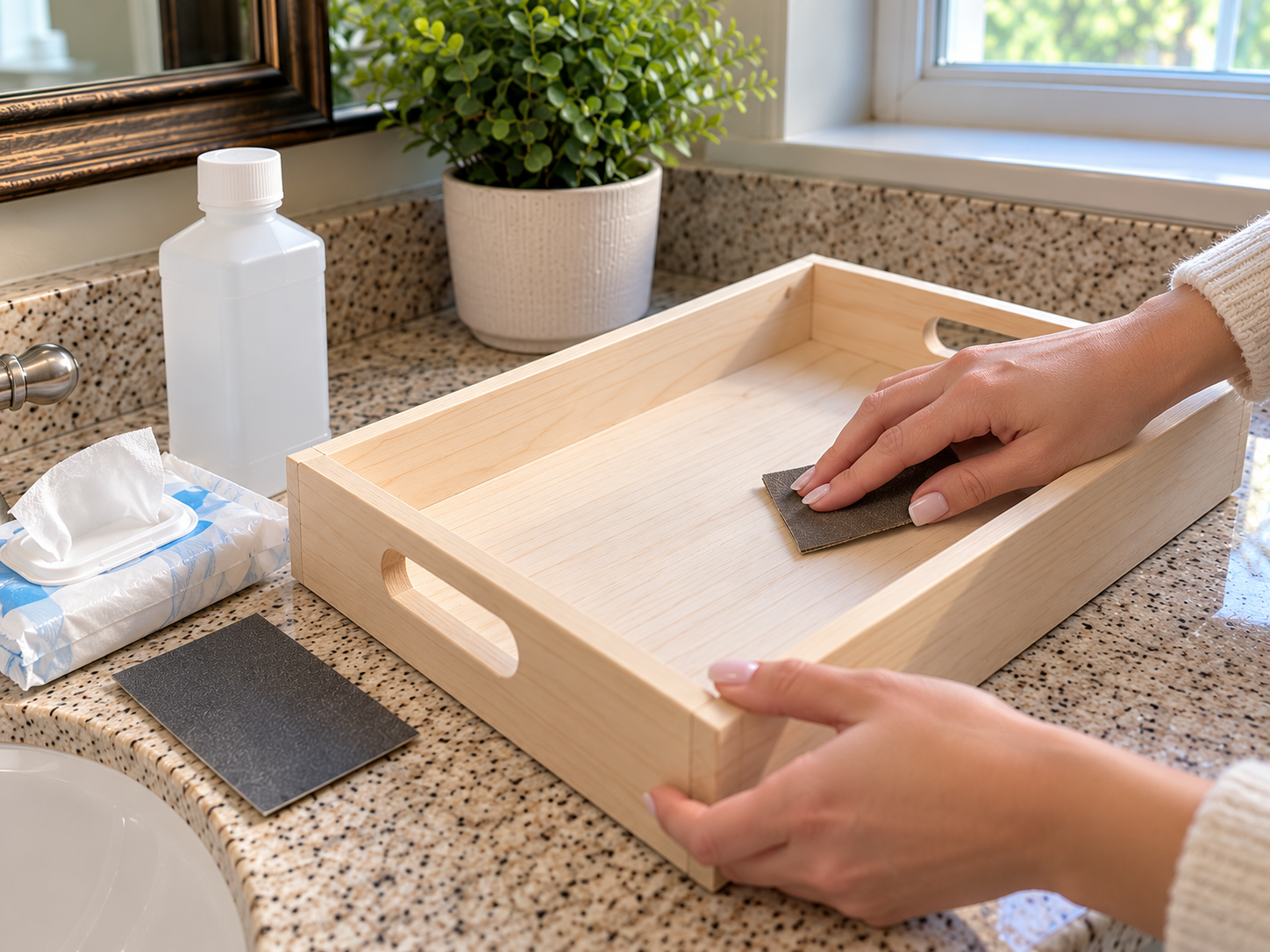 DIY Sage Green Wooden Tray Organizer for a Bathroom Vanity, step 1: Prepare the Wooden Tray