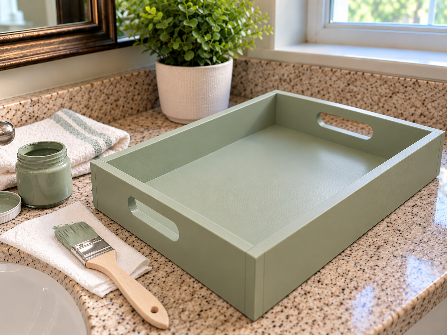 DIY Sage Green Wooden Tray Organizer for a Bathroom Vanity, step 3: Add Subsequent Paint Layers