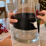 DIY Santa Belt Hurricane Lantern Centerpiece for Christmas Table Decor