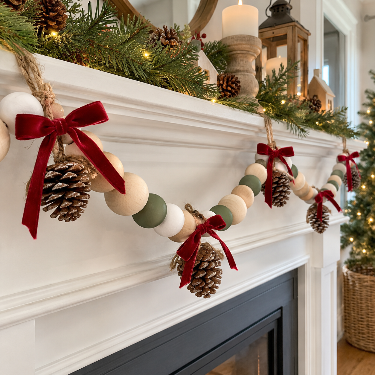 DIY Scandinavian Wooden Bead Christmas Garland for Mantel or Shelf Decor, step 7: Inspect and Display Your Garland