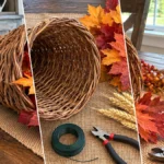 DIY Wicker Cornucopia Thanksgiving Centerpiece for a Table or Buffet