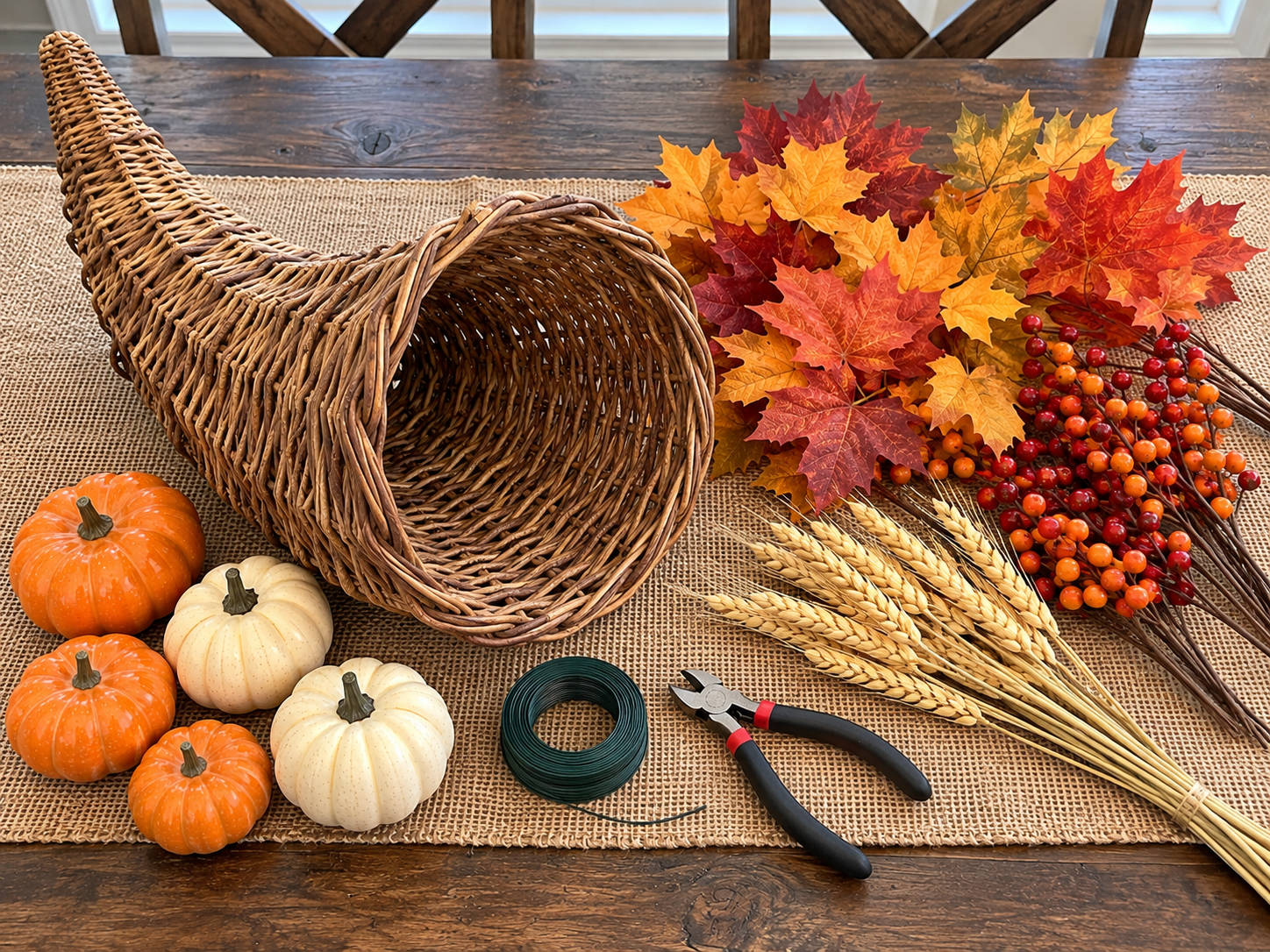 DIY Wicker Cornucopia Thanksgiving Centerpiece for a Table or Buffet, step 1: Gather Your Supplies