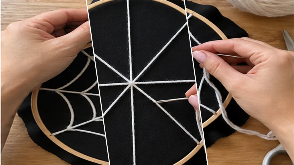 Easy DIY Spider Web Embroidery Hoop Wall Decor for Halloween