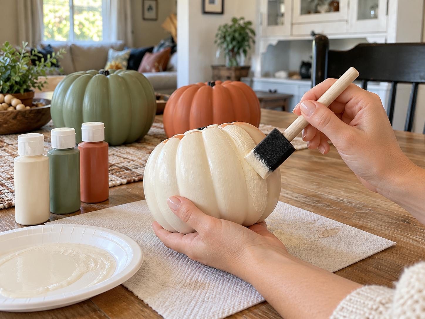 Easy Painted Plastic Pumpkin Vases for Fall Table Decor, step 2: Paint the Plastic Pumpkins