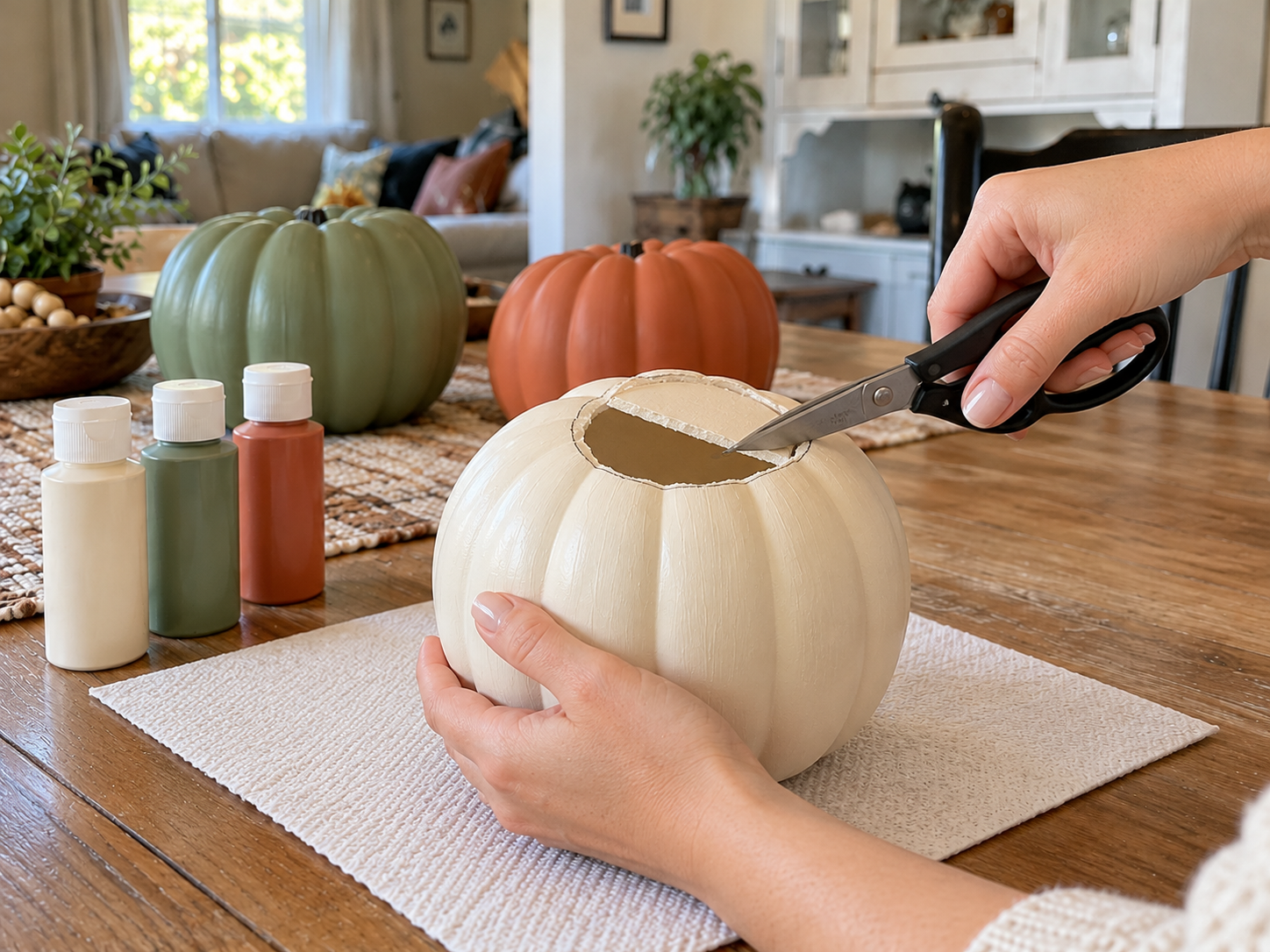 Easy Painted Plastic Pumpkin Vases for Fall Table Decor, step 3: Cut the Vase Opening