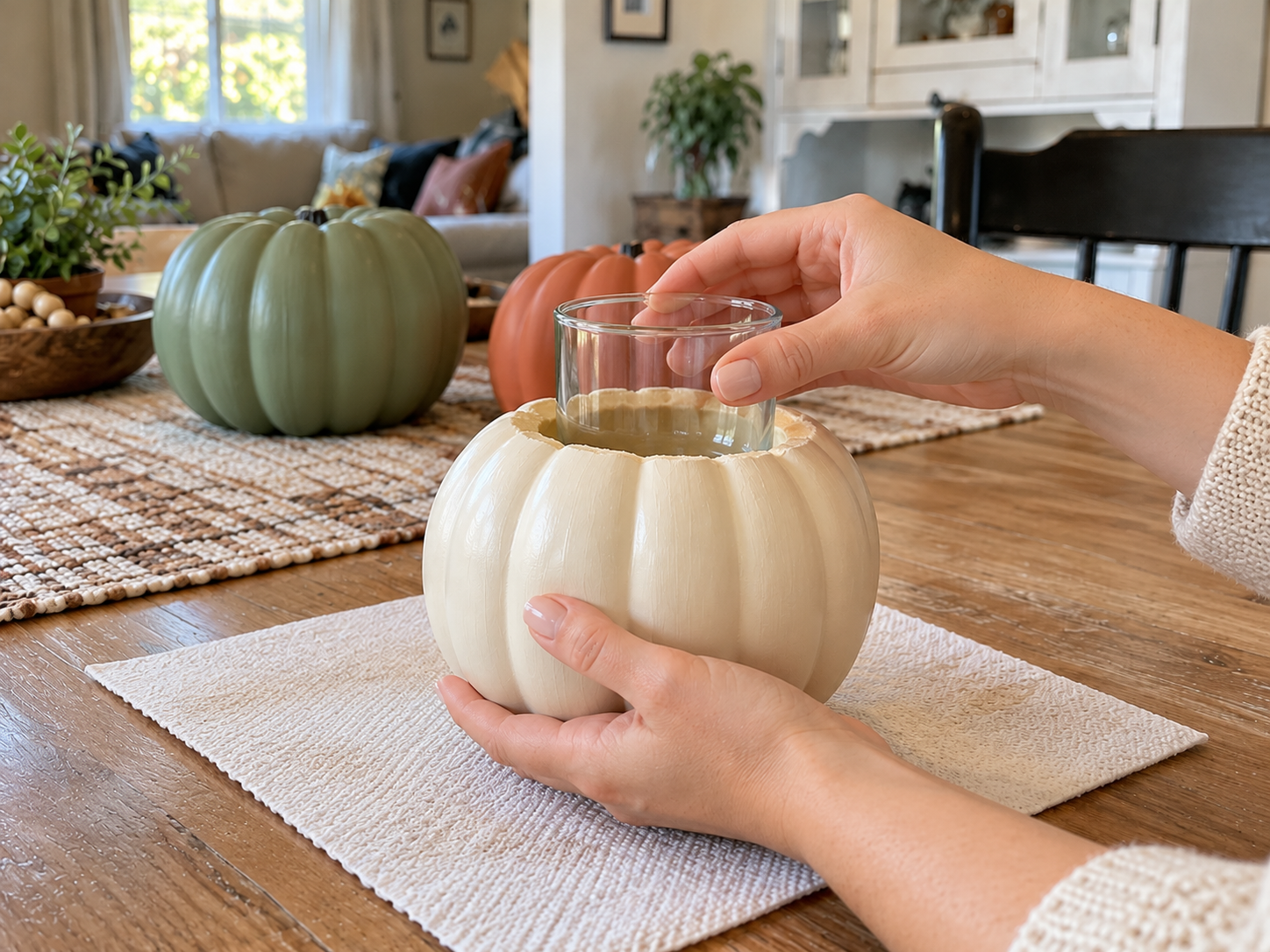 Easy Painted Plastic Pumpkin Vases for Fall Table Decor, step 4: Insert Glass Cups