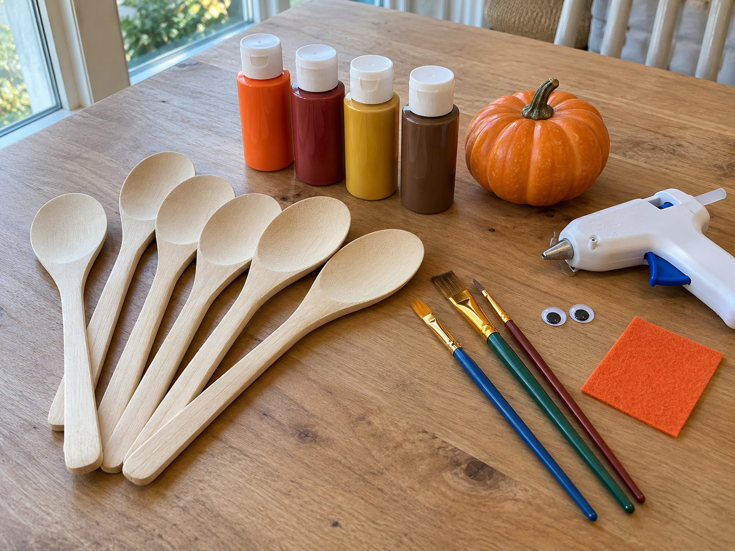 Mini Pumpkin Wooden Spoon Turkey Centerpiece for Thanksgiving Decor, step 1: Paint Wooden Spoon Feathers