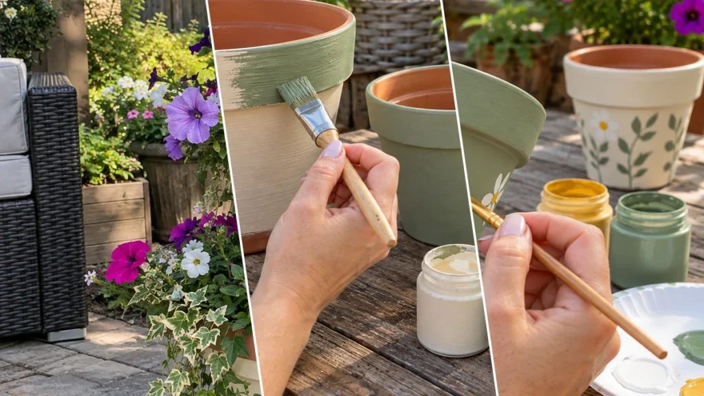 Painted Terracotta Pot Flower Tower for Garden & Patio Decor