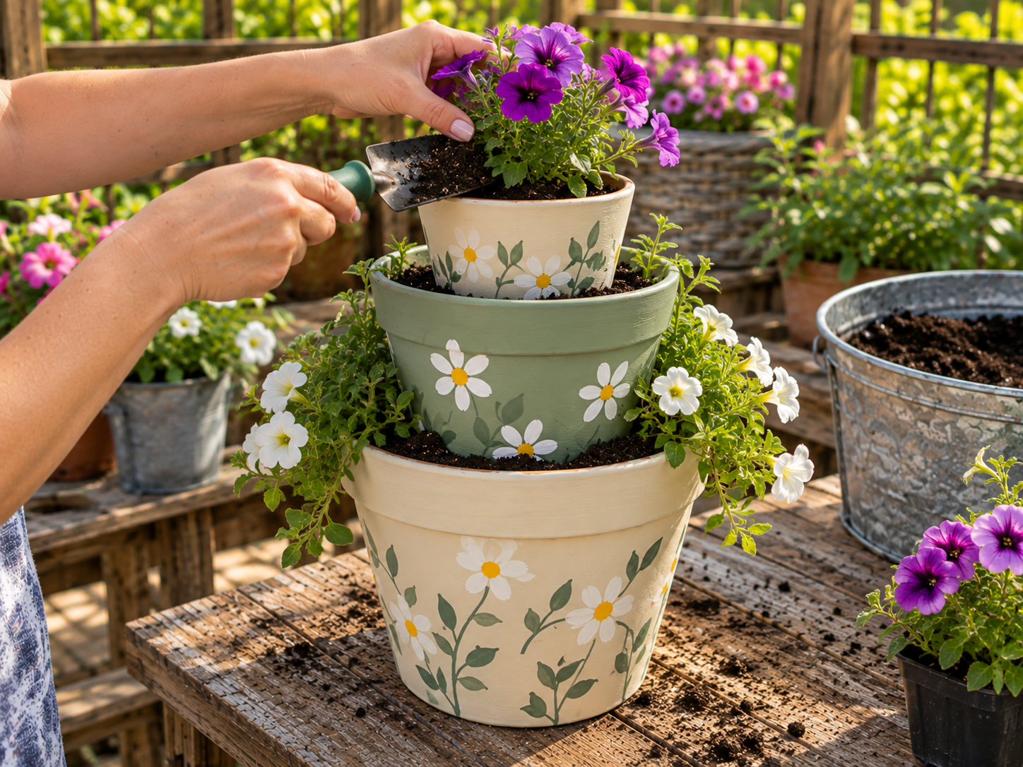 Painted Terracotta Pot Flower Tower for Garden & Patio Decor, step 4: Assemble the Tiered Structure