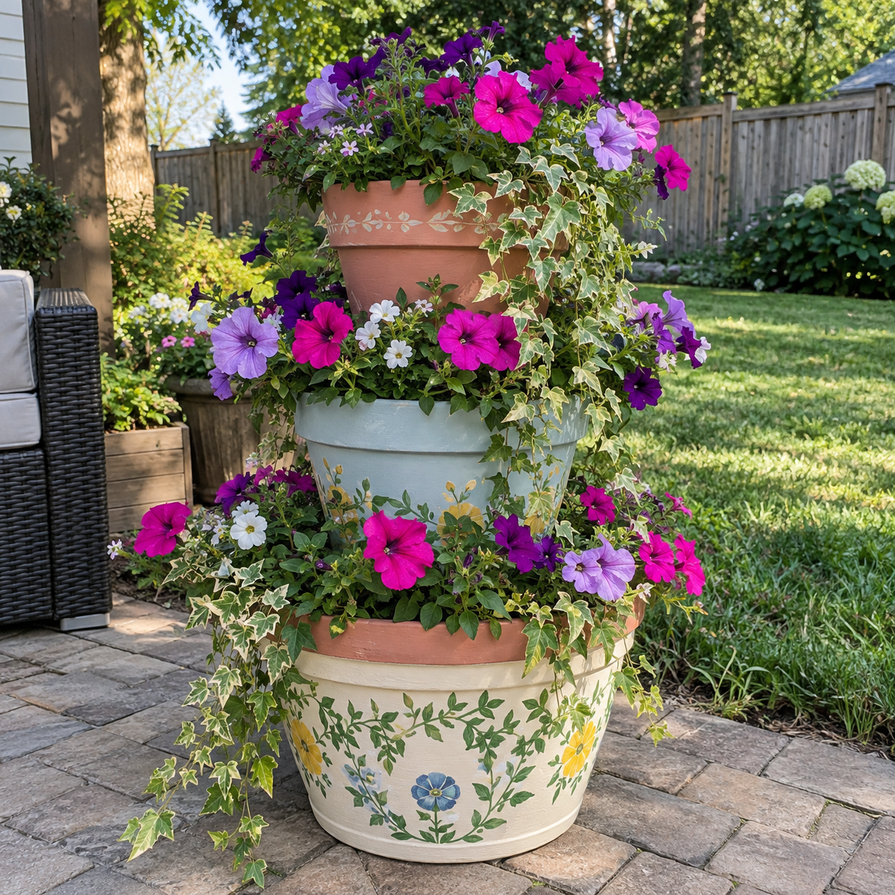 Painted Terracotta Pot Flower Tower for Garden & Patio Decor, step 5: Plant Your Garden Tower